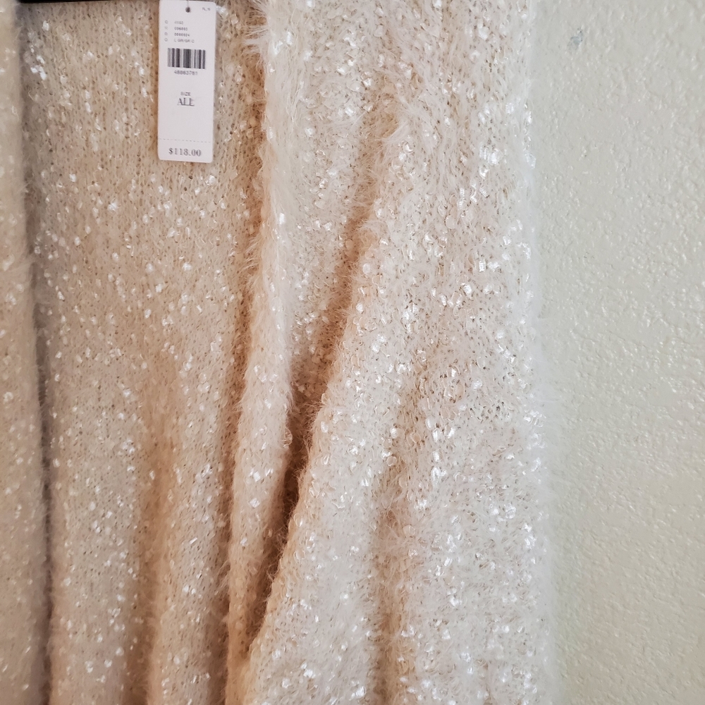 Sleeping on Snow Ivory Shimmer Sparkle Fuzzy Cozy Kimono Cardigan Sweater - Picture 5 of 10